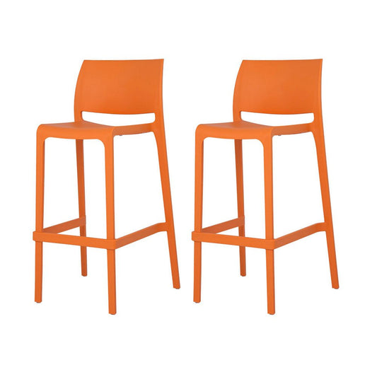 Set of Two 30" Orange Heavy Duty Plastic Low Back Outdoor Bar Height Chairs