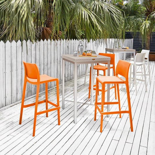 Set of Two 30" Orange Heavy Duty Plastic Low Back Outdoor Bar Height Chairs