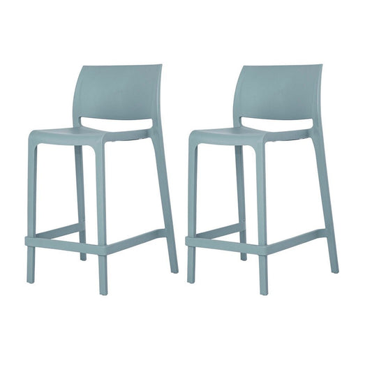 Set of Two 26" Baby Blue Heavy Duty Plastic Low Back Outdoor Counter Height Bar Chairs