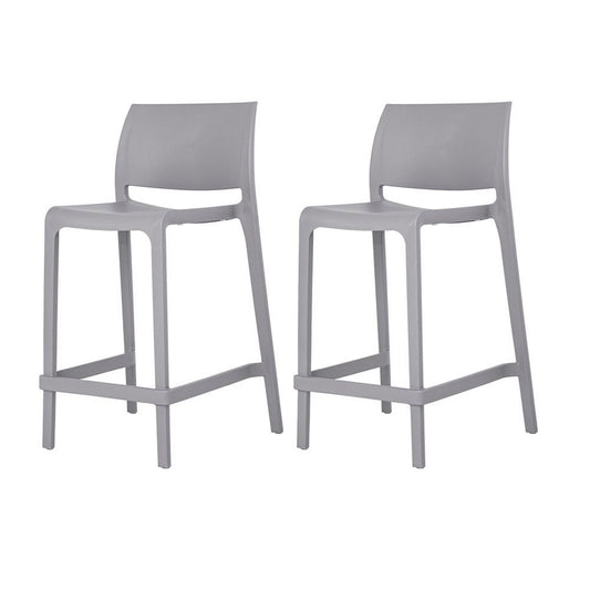 Set of Two 26" Gray Heavy Duty Plastic Low Back Outdoor Counter Height Bar Chairs