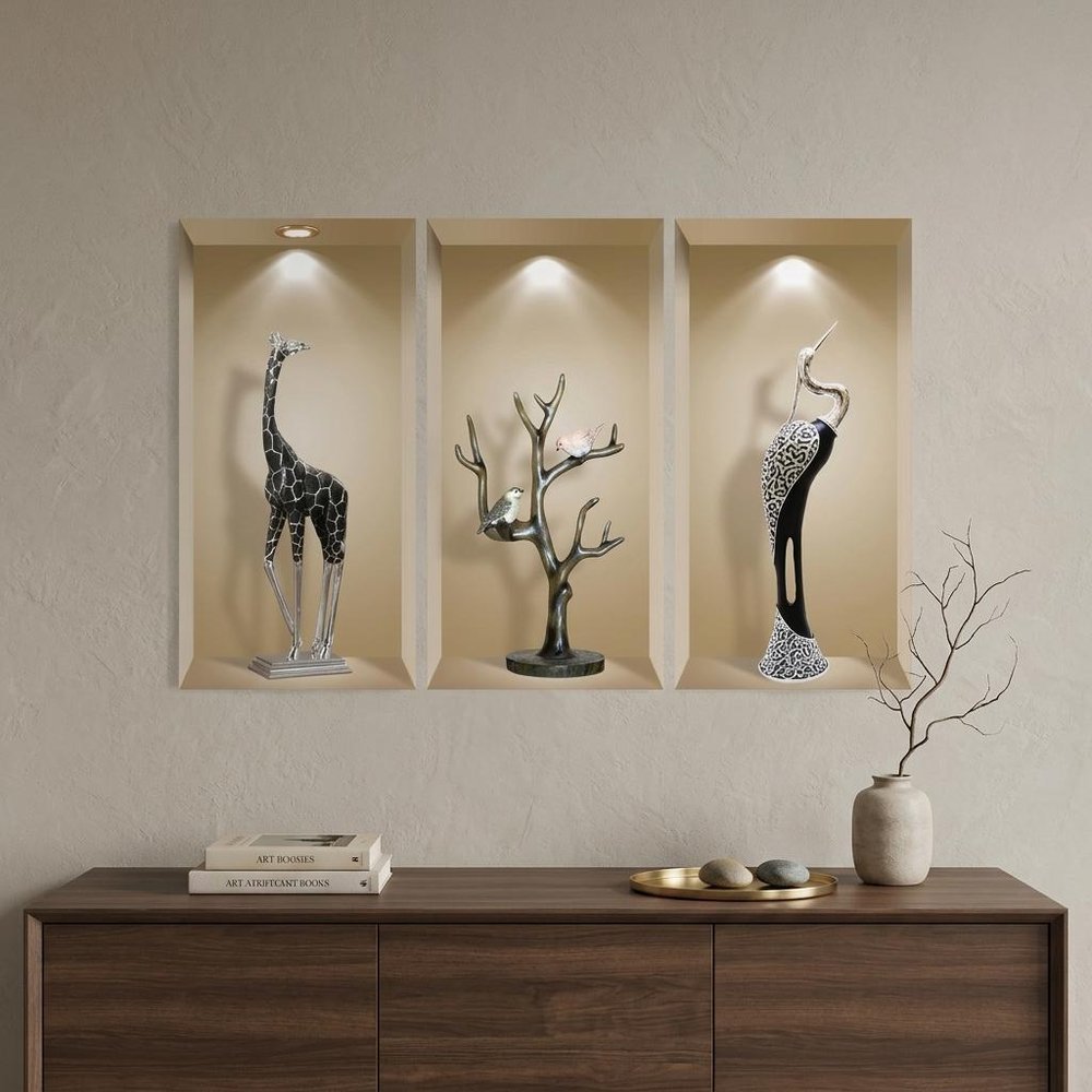 Set of Three Ama Faux Niche 3D Peel and Stick Wall Decals