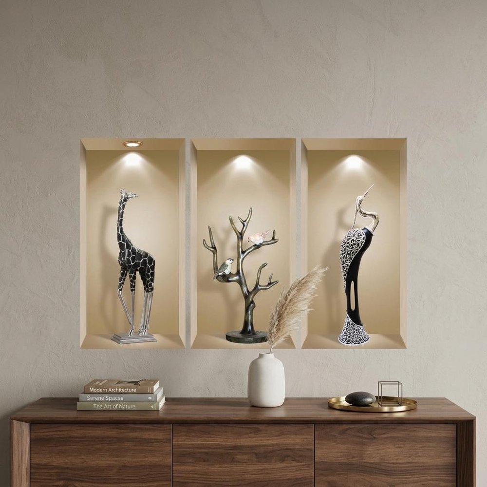 Set of Three Apa Faux Niche 3D Peel and Stick Wall Decals