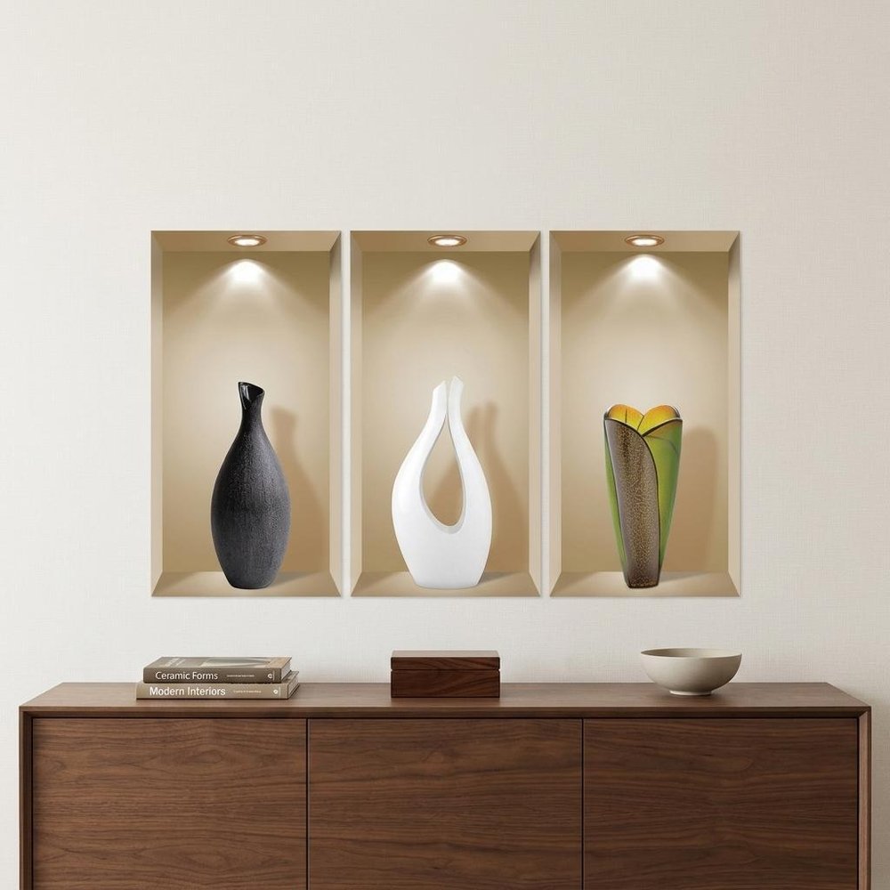Set of Three Bot Faux Niche 3D Peel and Stick Wall Decals