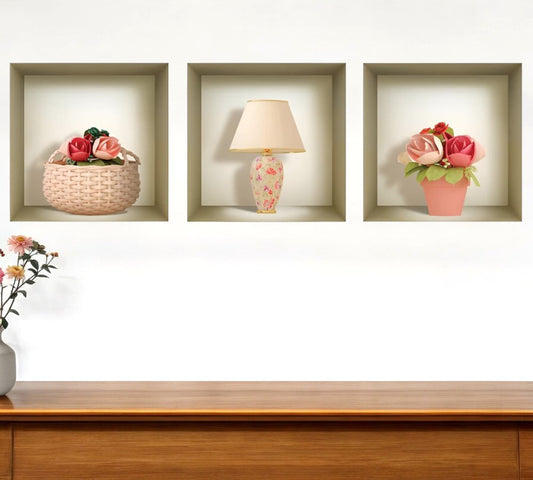 Set of Three Kai Faux Niche 3D Peel and Stick Wall Decals