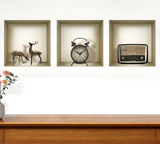 Set of Three Aya Faux Niche 3D Peel and Stick Wall Decals