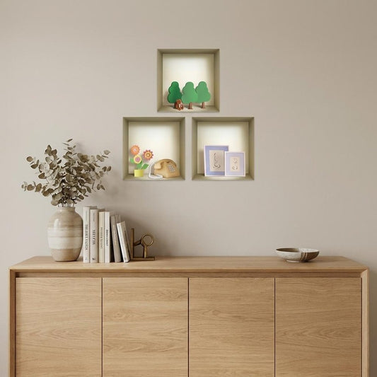 Set of Three Pia Faux Niche 3D Square Peel and Stick Wall Decals