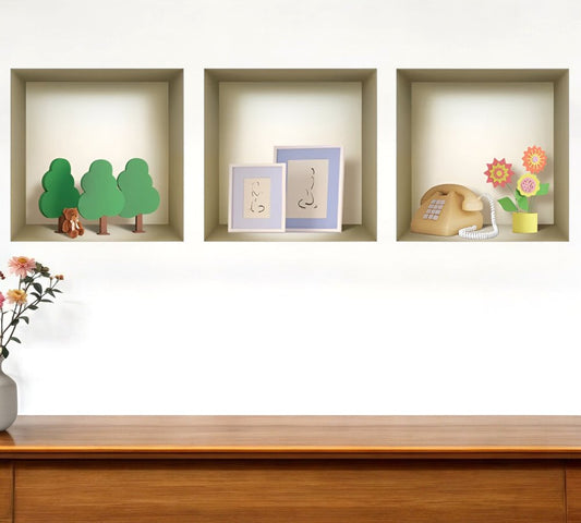 Set of Three Ash Faux Niche 3D Peel and Stick Wall Decals