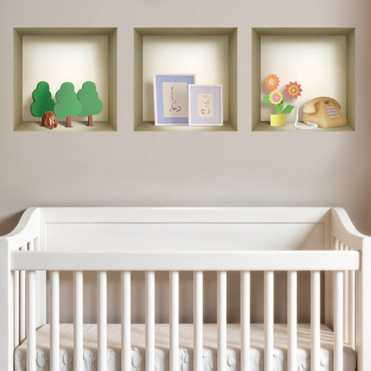 Set of Three Ash Faux Niche 3D Peel and Stick Wall Decals