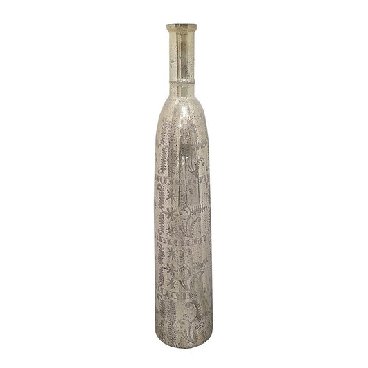 35" Silver Floral Glass Cylinder Floor Vase