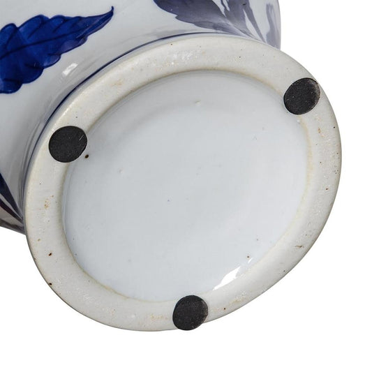 10" Blue And White Floral Round Porcelain Table Vase