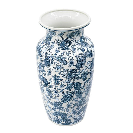 24" Blue And White Chinoiserie Porcelain Urn Table Vase