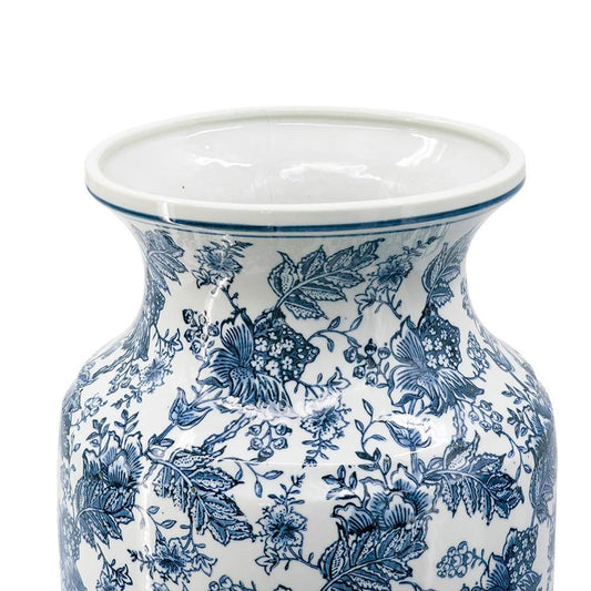 24" Blue And White Chinoiserie Porcelain Urn Table Vase