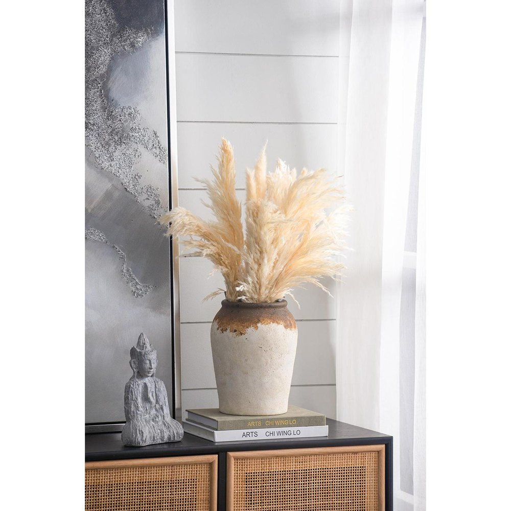 10" Ivory and Brown Ceramic Round Jug Vase