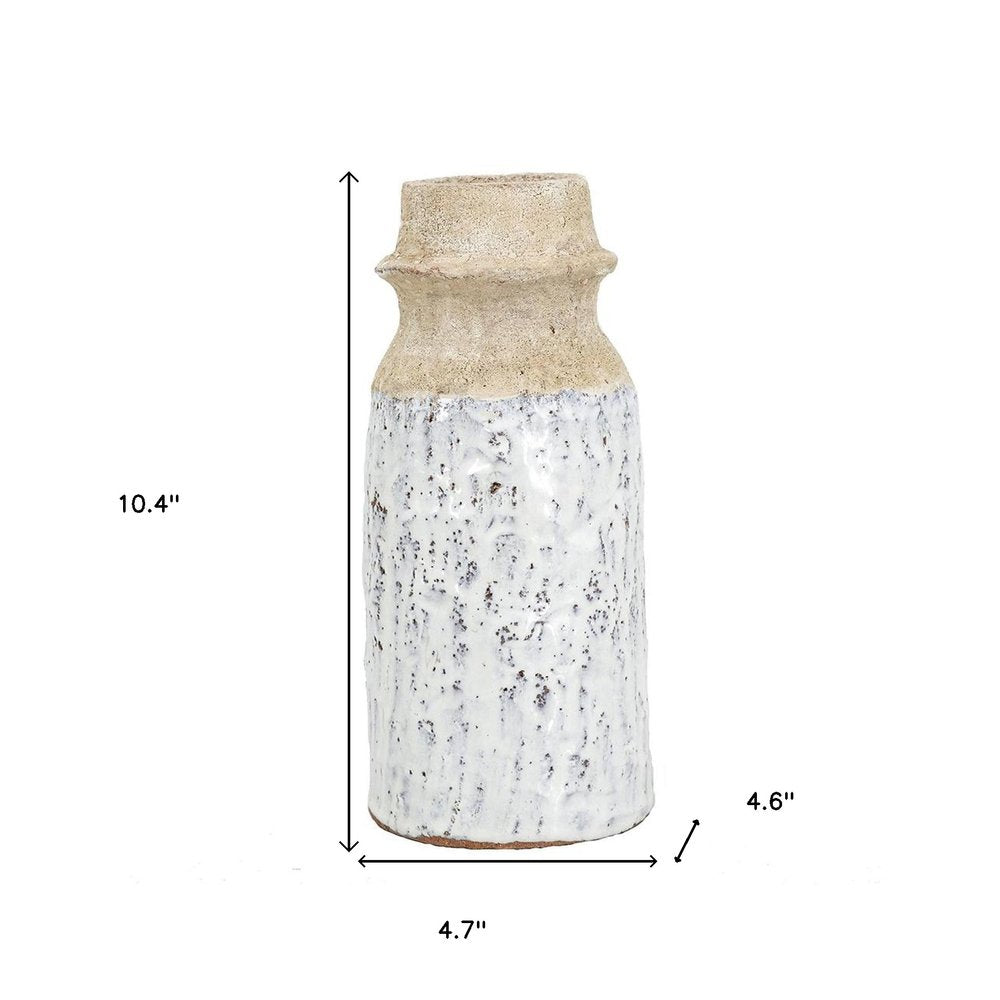 10" Beige And Ivory Cylinder Terracotta Table Vase
