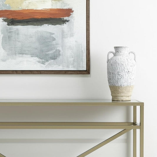 16" Beige And Ivory Amphora Terracotta Urn