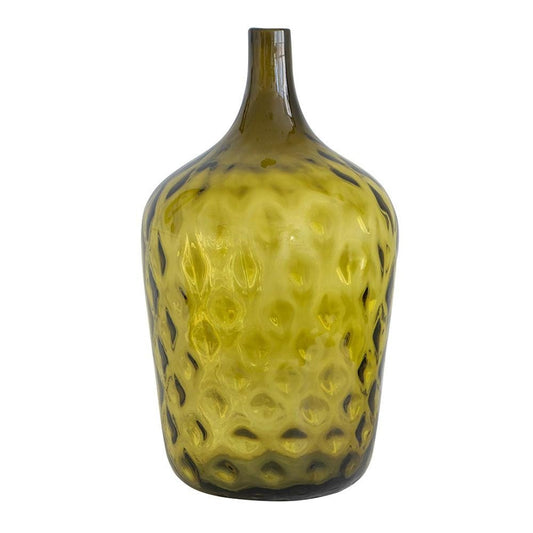 21" Olive Green Hammered Glass Table Vase