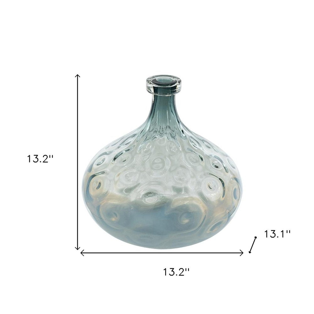 13" Light Blue Hammered Glass Table Vase