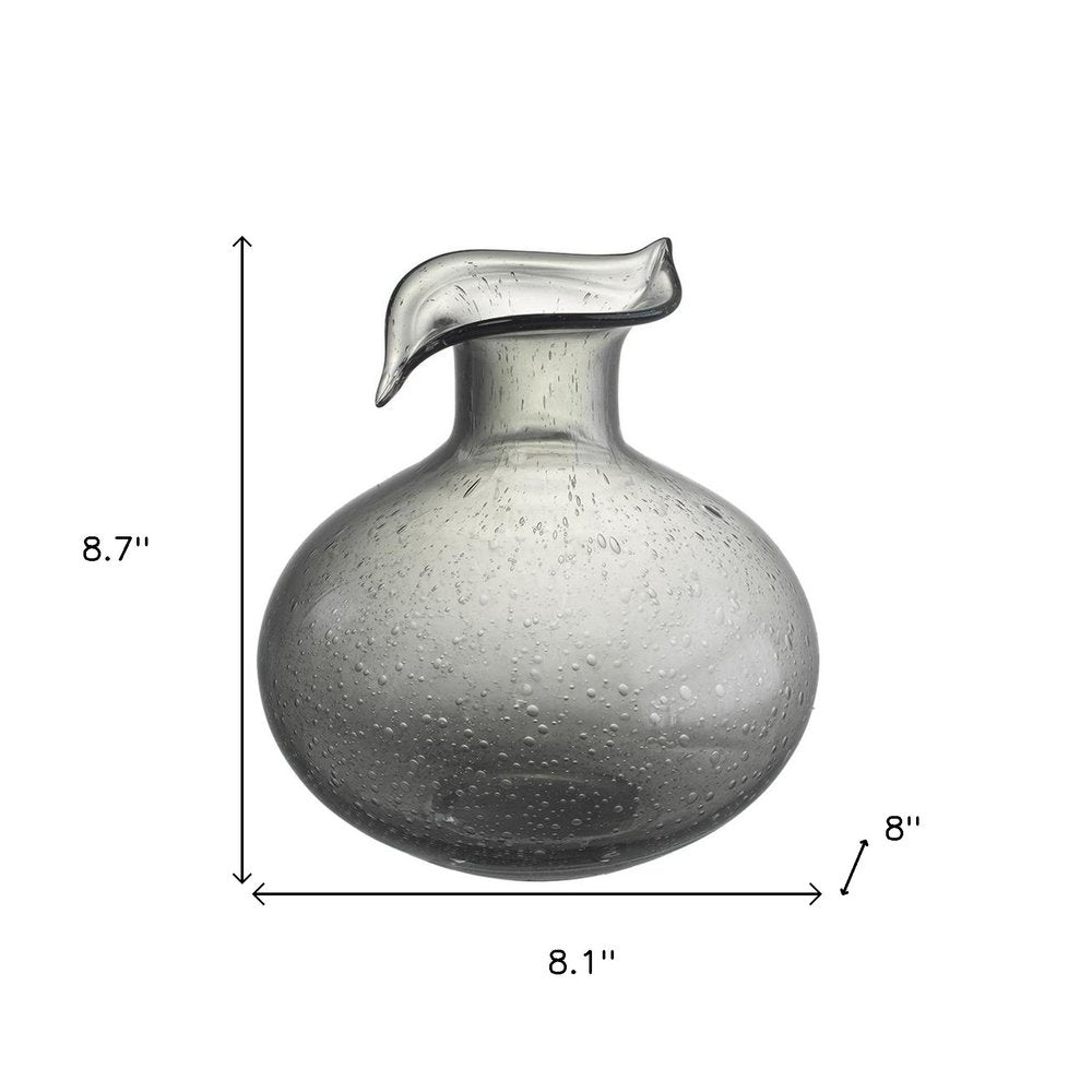 9" Light Gray Bubble Glass Round Table Vase