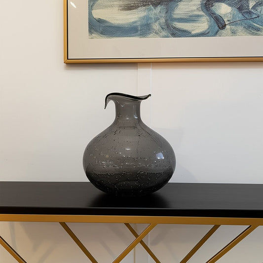 9" Light Gray Bubble Glass Round Table Vase