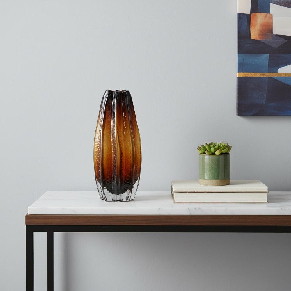 12" Burnt Umber Wavy Glass Table Vase