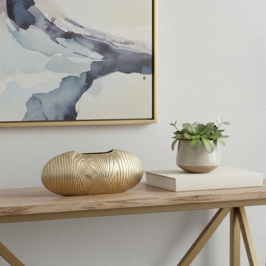 7" Gold Aluminum Oval Disc Table Vase