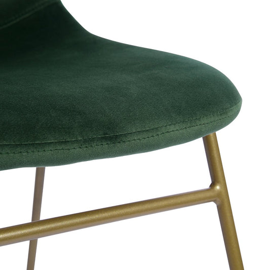 Set of Two Dark Green and Gold Upholstered Velvet Dining Side Chairs