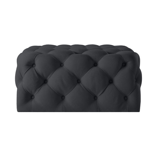 33" Black Velvet Rolling Tufted Cocktail Ottoman