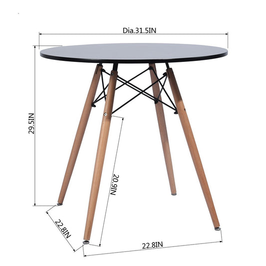 32" Black and Natural Wood Round Top Dining Table