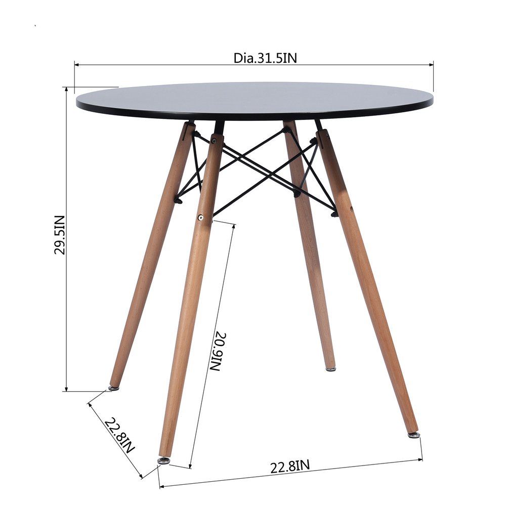 32" Black and Natural Wood Round Top Dining Table