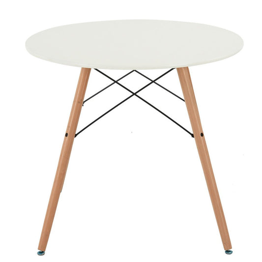 32" White and Natural Wood Round Top Dining Table