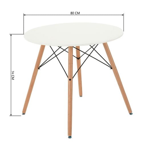 32" White and Natural Wood Round Top Dining Table