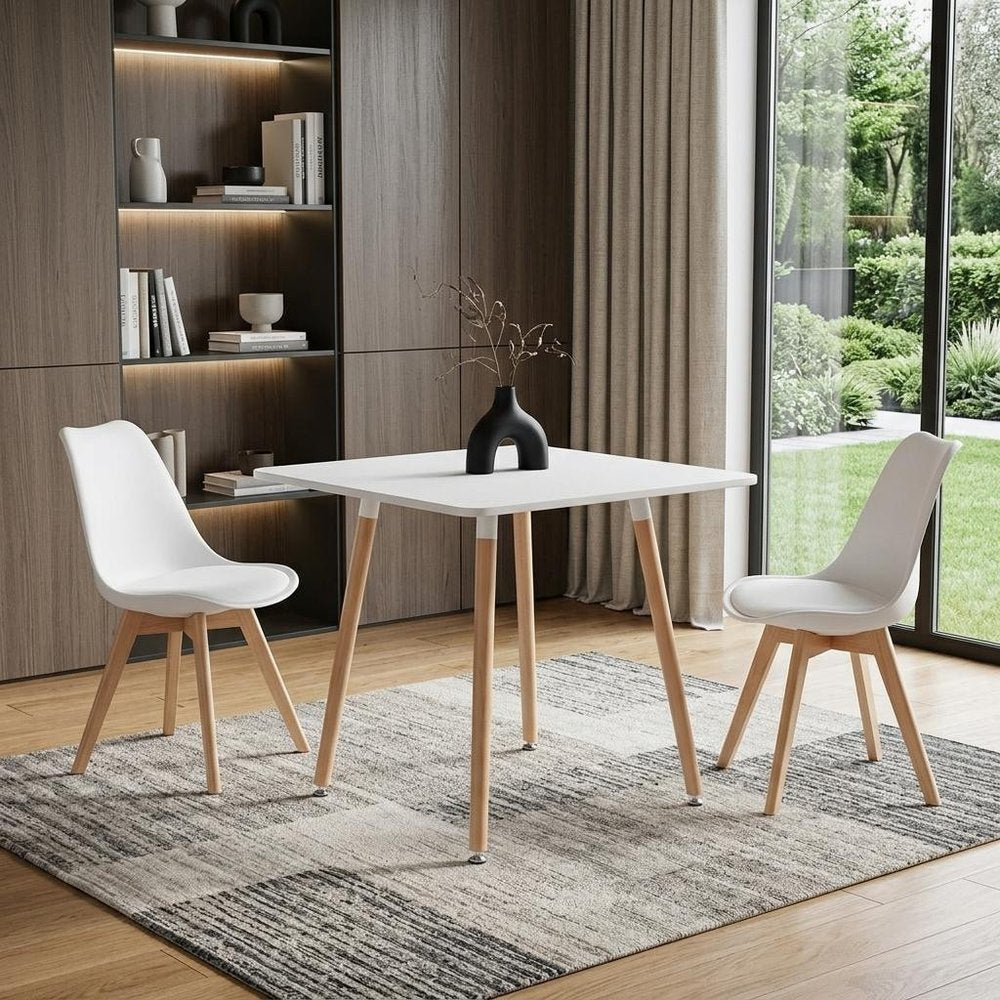 32" White and Natural Wood and Solid Wood Square Dining Table