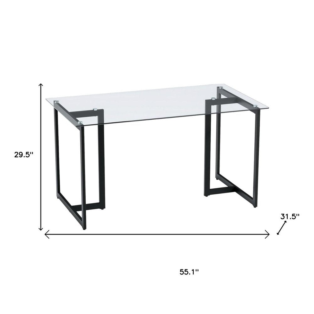 55" Clear And Black Glass And Metal Dining Table