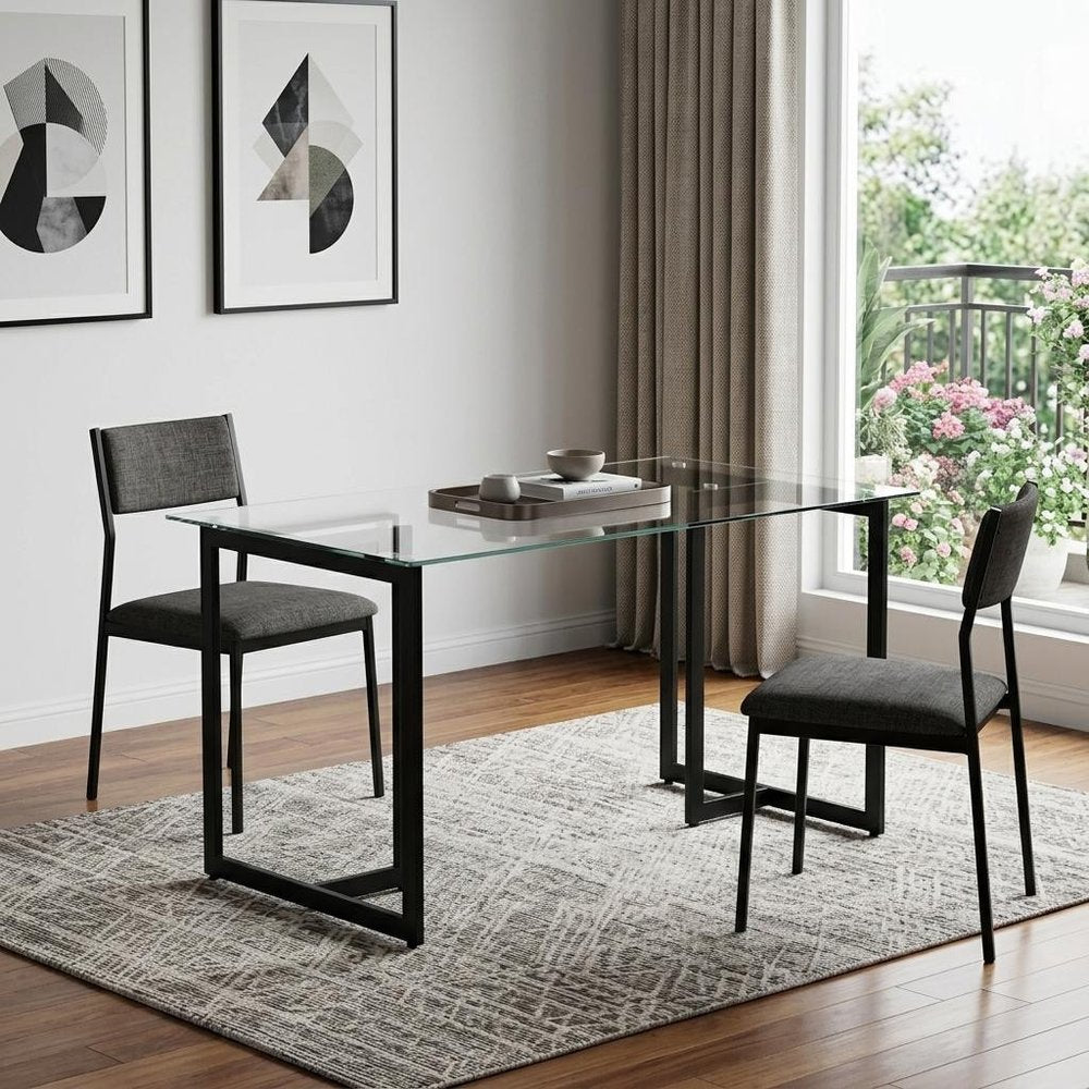 55" Clear And Black Glass And Metal Dining Table