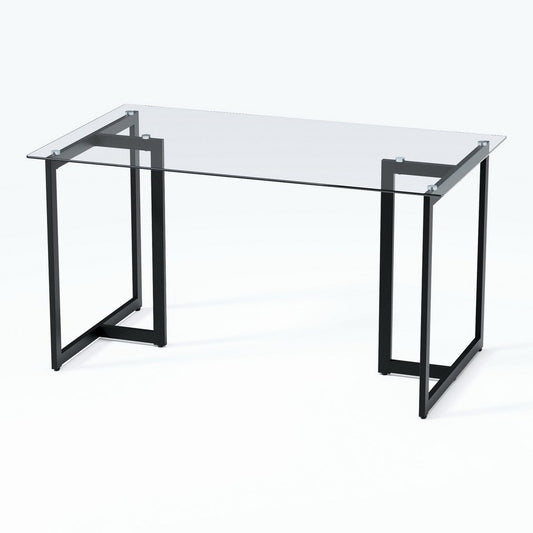 55" Clear And Black Glass And Metal Dining Table