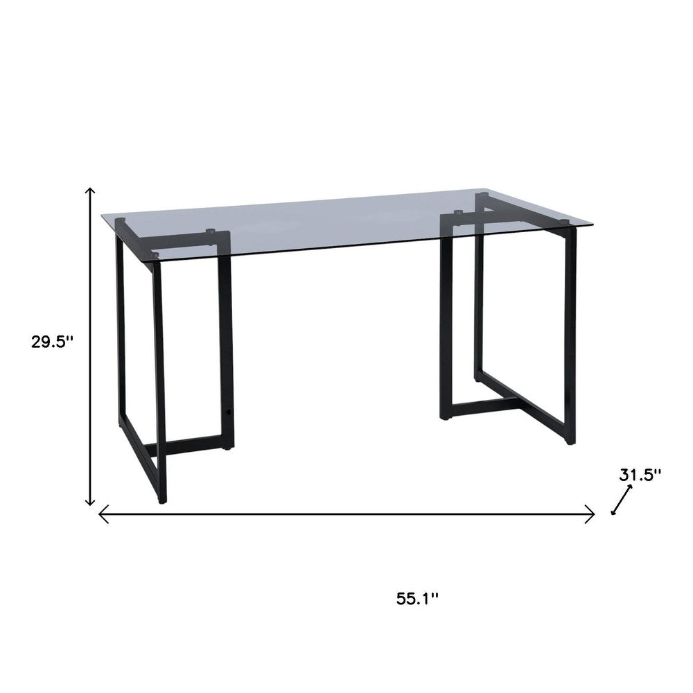 55" Gray And Black Glass And Metal Sled Base Dining Table