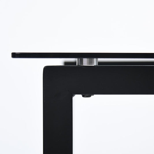 55" Gray And Black Glass And Metal Sled Base Dining Table