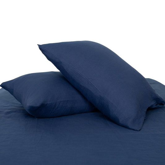 Two Piece Navy Blue Linen Standard Pillowcases