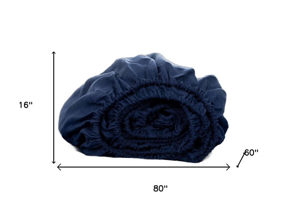 Navy Blue Linen Queen Fitted sheet