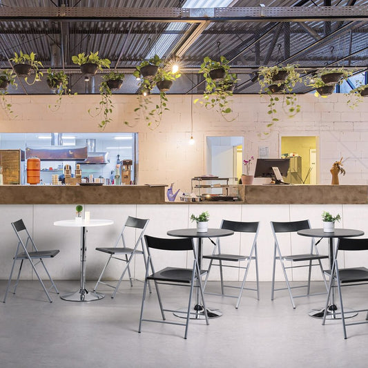 Set of Six Black and Silver Folding Side Chairs