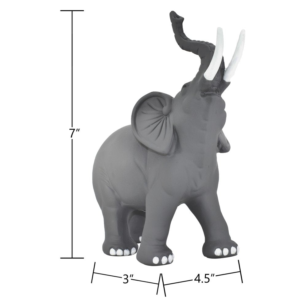 7" Stone And White Resin Elephant Tabletop Sculpture