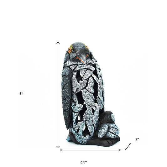 6" Black Blue And Orange Resin Penguin Tabletop Sculpture