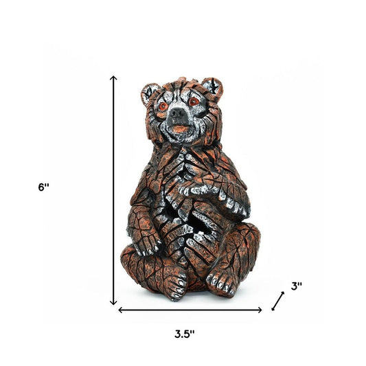 6" Brown White And Black Resin Bear Tabletop Sculpture