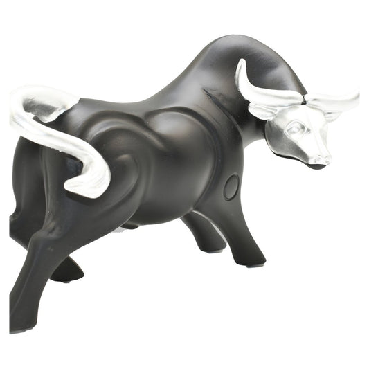5" Black And Silver Resin Bull Tabletop Sculpture