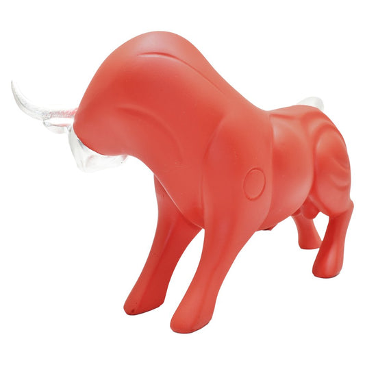 5" Red And Silver Resin Bull Tabletop Sculpture