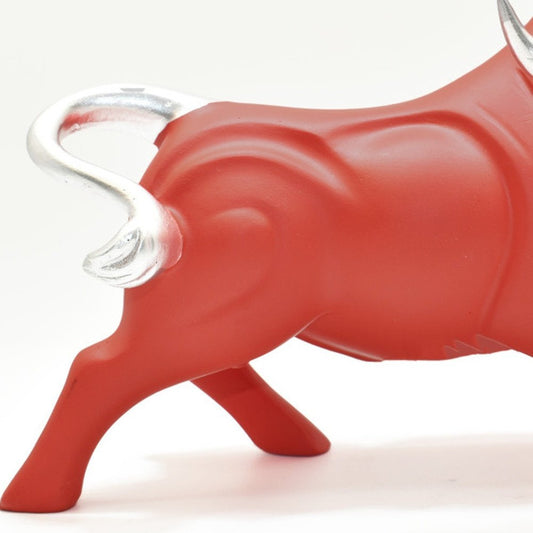 5" Red And Silver Resin Bull Tabletop Sculpture