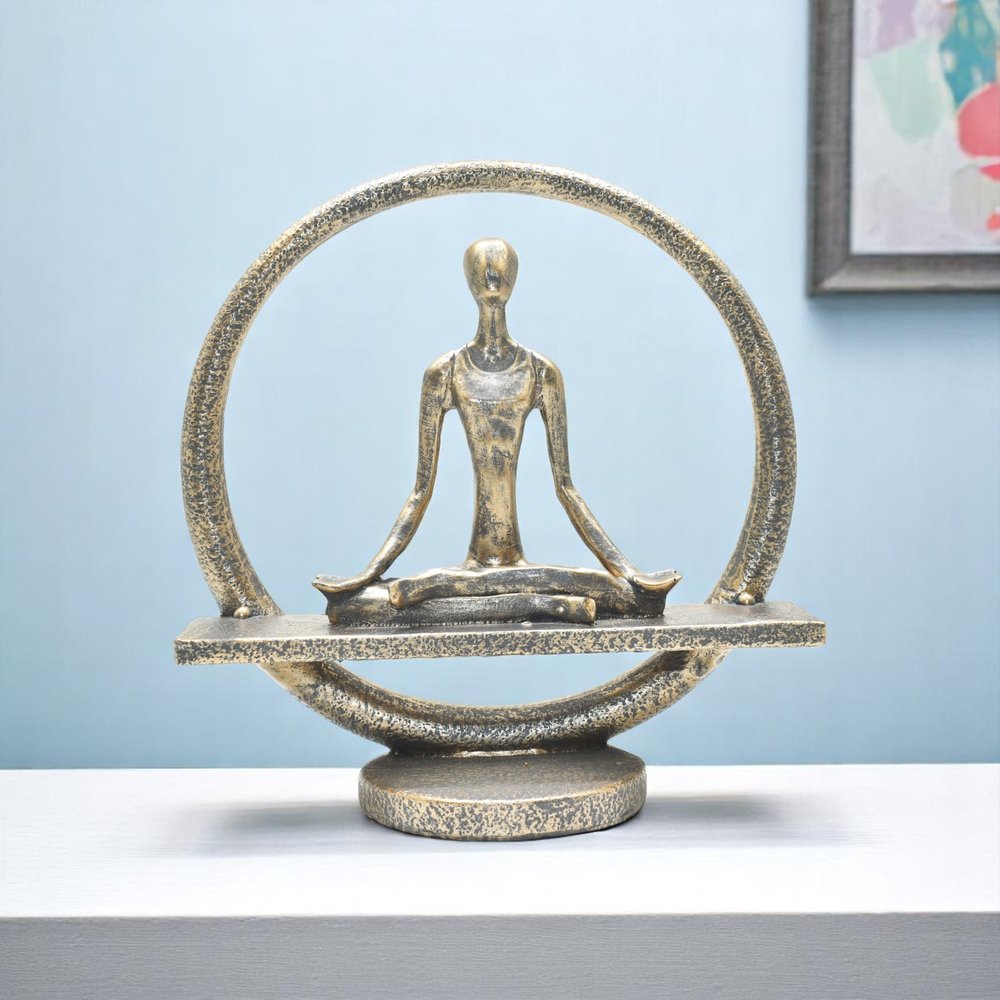 7" Pewter Resin Yoga Meditation Tabletop Sculpture