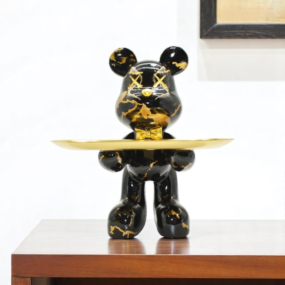 8" Black And Gold Resin Tabletop Sculpture