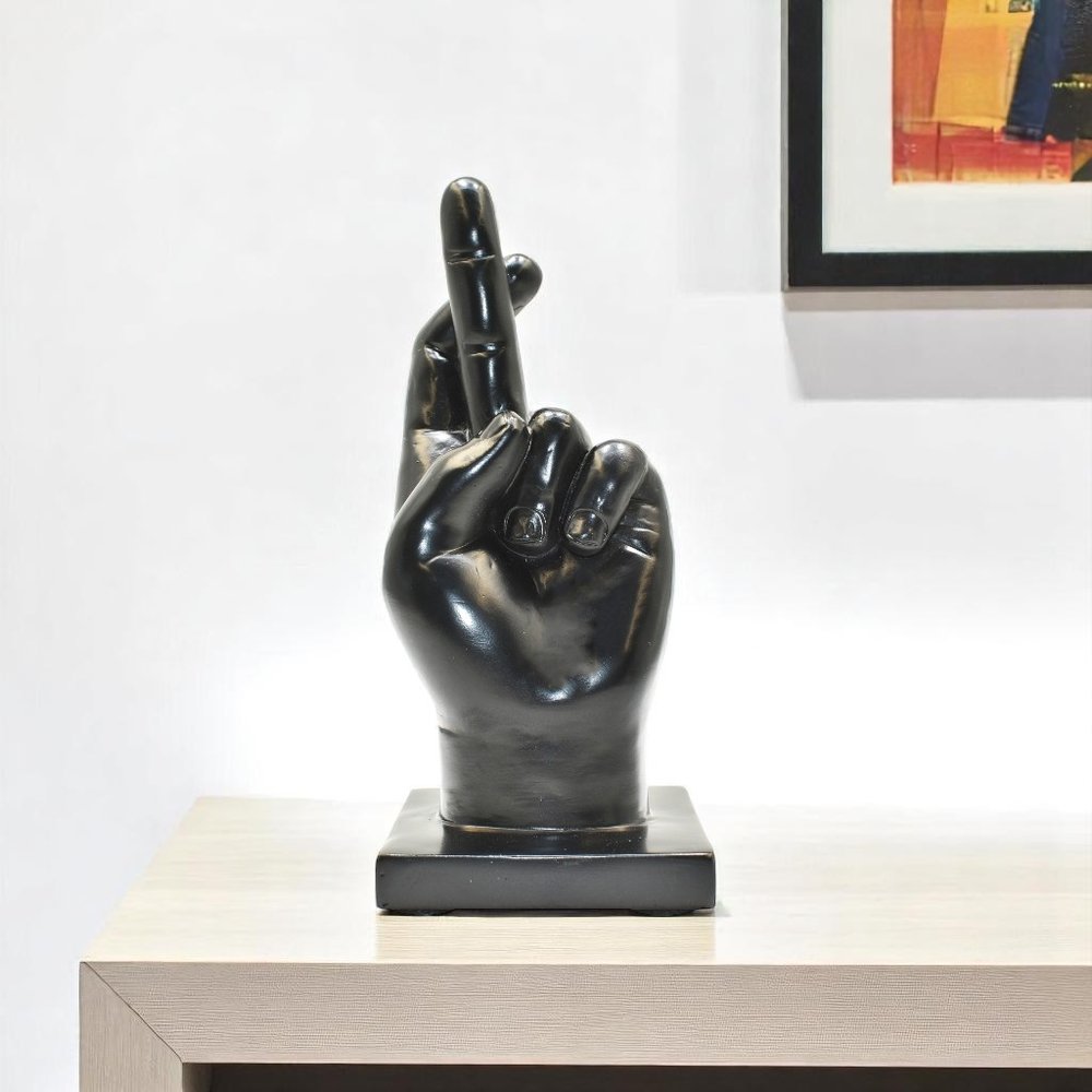 6" Black Resin Hand Tabletop Sculpture