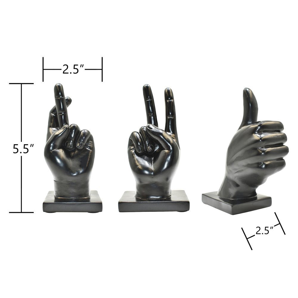Set of Three Black Resin Hand Tabletop Sculpture